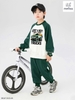 Bộ nỉ raglan Just A Boy Who Loves Trucks trắng xanh lá hãng Melisa