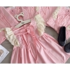 Váy thô babydoll tay cánh tiên phối ren HỒNG cổ nơ cho bé