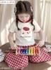Bộ Hello Kitty Luca&Luca áo trắng viền đỏ mix quần caro suông dáng lửng