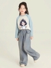 Bộ cotton raglan áo trắng xanh hình cô gái mix quần jean hãng Elaine