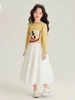 Bộ áo cotton dài tay Mickey vàng chân váy trắng hãng Elaine