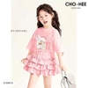 Bộ cộc tay Baby Three Cho Hee màu HỒNG chân váy tầng