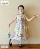 Váy sát nách thô họa tiết hình vẽ nền TRẮNG Linh An