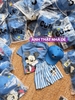 Bộ cộc tay cotton Mickey xanh quần sooc kẻ sọc kèm mũ