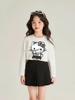 Bộ cotton Hello Kitty Elaine áo dài tay trắng chân váy kaki đen
