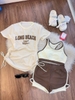 Bộ bơi rời LONG BEACH Yuke 3 món váy lưới quần sooc 2 lớp màu nâu