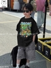 Bộ cộc tay Minecraft Elaine áo đen sooc jean