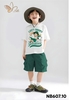 Bộ cotton Nabi áo trắng Luffy Snoopy quần short kaki xanh lá bé trai