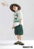 Bộ cotton Nabi áo trắng Luffy Snoopy quần short kaki xanh lá bé trai
