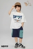Bộ cotton Nabi áo Snoopy Peanuts trắng quần short kaki xanh navy bé trai