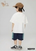 Bộ cotton Nabi áo Snoopy Peanuts trắng quần short kaki xanh navy bé trai
