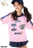 Bộ cotton NABI áo hồng Spirit chân váy xếp ly xanh navy