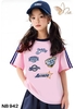 Bộ cotton NABI áo hồng Spirit chân váy xếp ly xanh navy