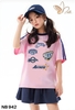 Bộ cotton NABI áo hồng Spirit chân váy xếp ly xanh navy