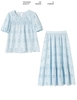 Bộ Na Na áo tay phồng chân váy maxi ren thô hoa dài màu xanh blue
