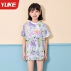 Set bộ bơi YUKE 3 chi tiết áo lưới cộc tay loang hoa xanh tím quần sooc