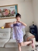 Set bộ bơi YUKE 3 chi tiết áo lưới loang cộc tay màu tím Rabbit quần sooc