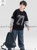 Bộ Elaine áo cotton 27 màu đen phối tay ghi quần jeans