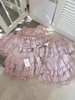 Chân váy ren 3 tầng GOGANG cạp bo chun smocked màu đen, hồng, trắng