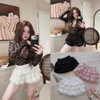 Chân váy ren 3 tầng GOGANG cạp bo chun smocked màu đen, hồng, trắng