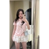 Chân váy ren 3 tầng GOGANG cạp bo chun smocked màu đen, hồng, trắng