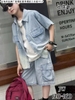 Bộ 3 món áo khoác quần short jean áo phông trắng size đại