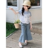 Áo phông cộc tay xanh cotton mix ren trắng