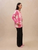 Áo Maje cardigan len dài tay hồng trắng