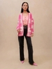 Áo Maje cardigan len dài tay hồng trắng