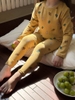 Bộ cotton dài tay AMBB KIDS khủng long màu vàng