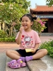 Bộ cộc tay Hello Kitty Elaine áo HỒNG CAM quần short jean đen
