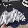 Bộ nỉ kẻ ngang navy xám thêu cún