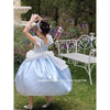 Váy công chúa Cinderella xanh dương nhiều tầng kèm găng tay ren