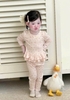 Set 2 bộ cotton dài tay đính nơ màu 2 màu xanh, hồng