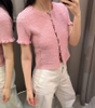 Áo cardigan ZARA dệt tweed cộc tay 2 màu be, hồng