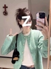Áo khoác cardigan màu xanh Tiffany cúc gỗ