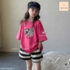 Bộ cộc tay Jam&Jenny Ngựa vằn áo hồng sen quần sooc kẻ bé gái