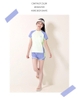 Bộ bơi BARCN Ylike cộc tay quần sooc 2 màu trắng-tím và xanh bé gái