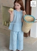 Bộ Melisa thô ren thêu hoa áo sát nách quần dài 4 màu hồng, kem, xanh, vàng