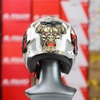 Mũ 3/4 2 Kính Zeus 613B Trắng Đỏ Samurai Kèm Mái Che