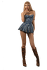 POP Strapless Pleated Denim Mini Dress