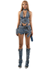 POP Buckles Belts Denim Mini Skirt