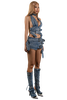 POP Buckles Belts Denim Mini Skirt