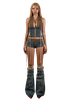 POP Lace Up Side Denim Halter Tie Back Top