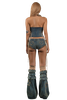 POP Lace Up Side Denim Halter Tie Back Top