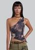 IUNU One Shoulder Sleeveless Mesh Top