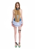 SG.S Halter Neck Denim Hem Striped Tiered Dress