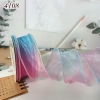 Ruybang voan cầu vồng XANH DA TRỜI TÍM NHẠT HỒNG NHẠT  cao 4cm dài 9m