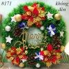 Vòng nguyệt quế noel Xanh 3 hoa hộp quà (không đèn) TP