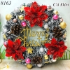 Vòng nguyệt quế noel Trắng 3 hoa toàn đỏ (có đèn) TP